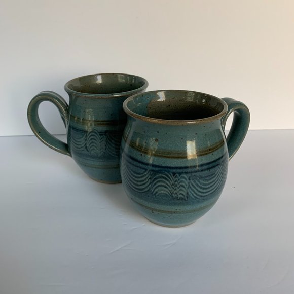 2 Hand Thrown Studio Art Pottery Mugs Blue Artisan Handcrafted Signed - Picture 3 of 13